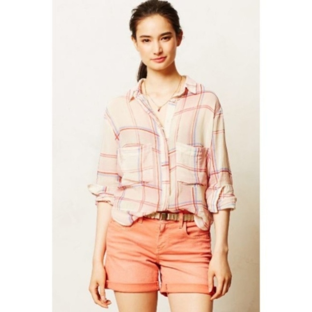 Holding Horses Pink Plaid Flannel Sheer Flowy Top